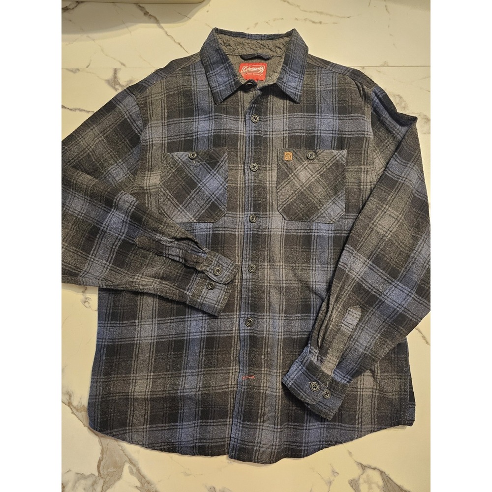 Coleman Flannel‎ Heavyweight Shirt Mens Size XL Blue Black Plaid